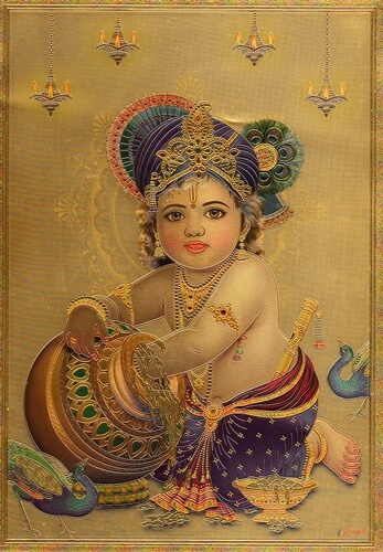 Damodara-Dios-grabado-imagen-papel-de-oro-poster-cuadro