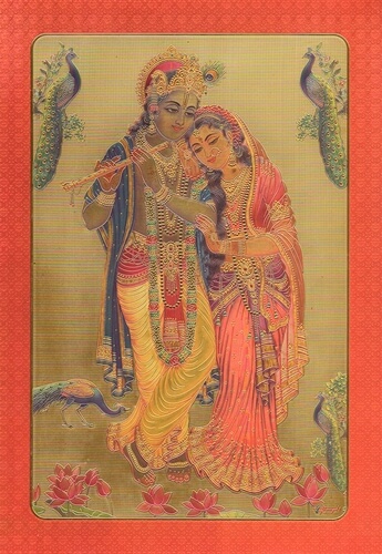 Radha-Krishna-grabado-imagen-papel-de-oro
