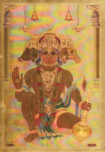 Hanuman-pancha-mukhi-grabado-imagen-papel-de-oro